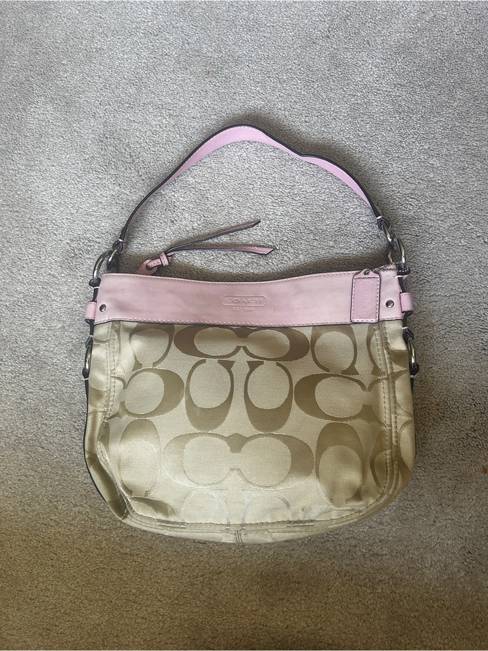 Coach Signature Canvas Shoulder Bag in Pink and Khaki